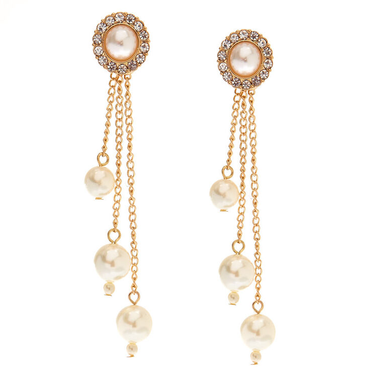 Gold Tone & Ivory Pearl Drop Earrings,