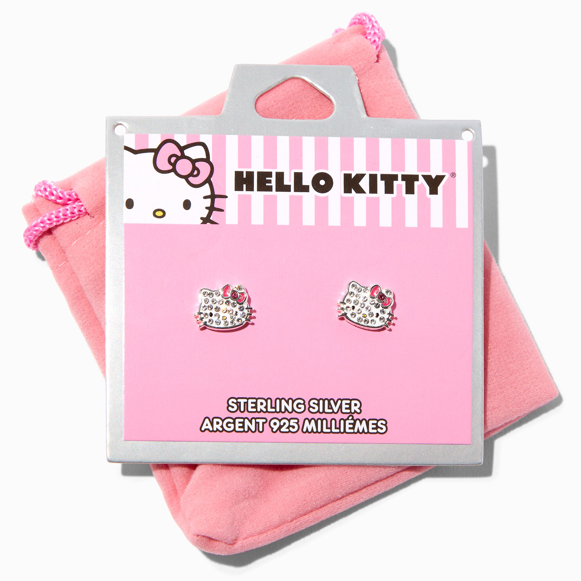 Sterling Silver Hello Kitty Pav Crystal Stud Earrings Icing US