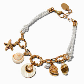 White Rope Gold-tone Seashell Charm Bracelet,