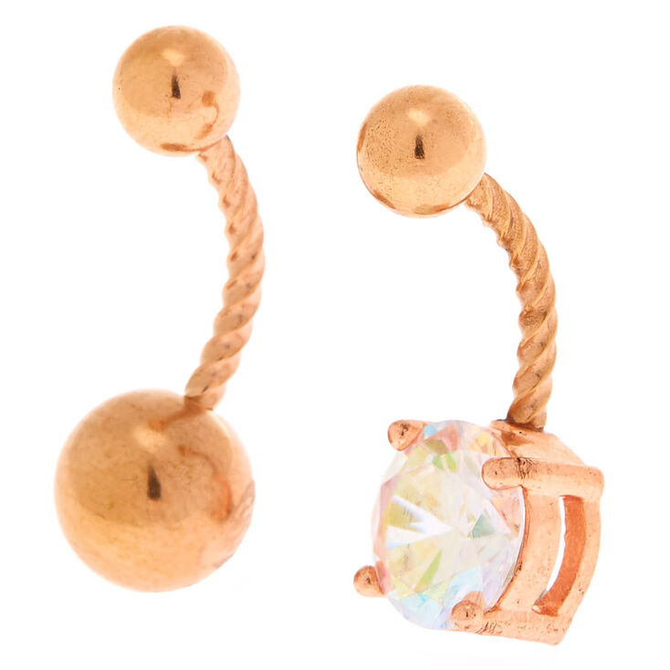 Rose gold 14G Stone Belly Rings - 2 Pack,