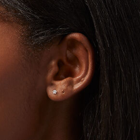 2MM Cubic Zirconia Round Stud Spike Set Earrings,