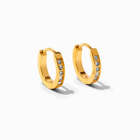 Icing Select 18k Yellow Gold Plated Titanium 10MM Crystal Huggie Hoop Earrings,
