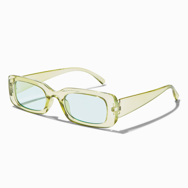 Translucent Olive Green Rectangular Frame Sunglasses,