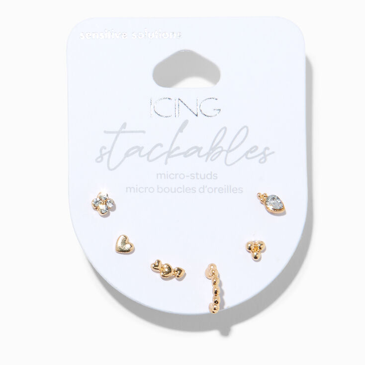Gold Mixed Heart Single Hoop &amp; Stud Earrings - 6 Pack,
