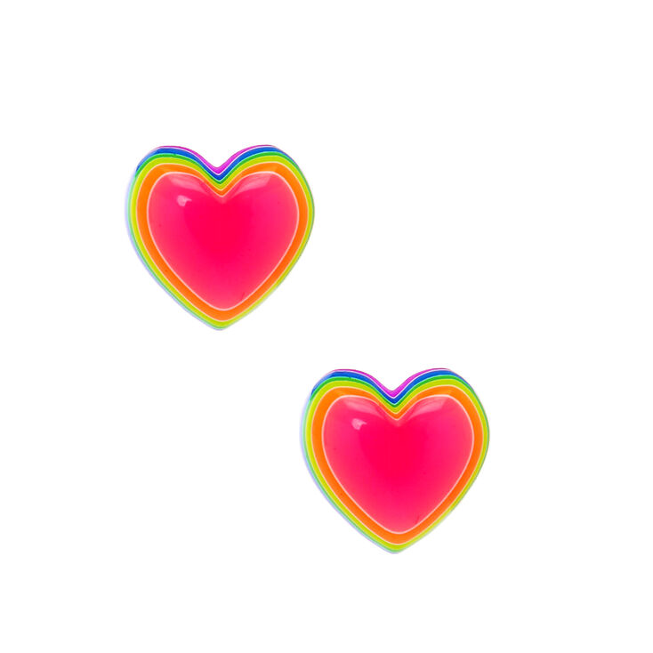 Sterling Silver Neon Rainbow Heart Stud Earrings,