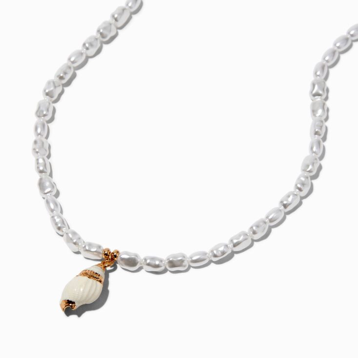 Pearl Conch Shell Pendant Gold-tone Necklace,