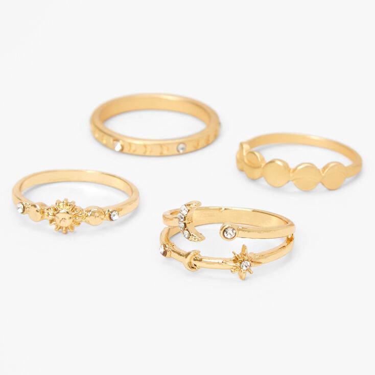Gold Celestial Embellished Rings - 4 Pack,