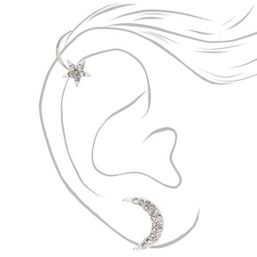 Silver Celestial Crystal Ear Cuff Pin,