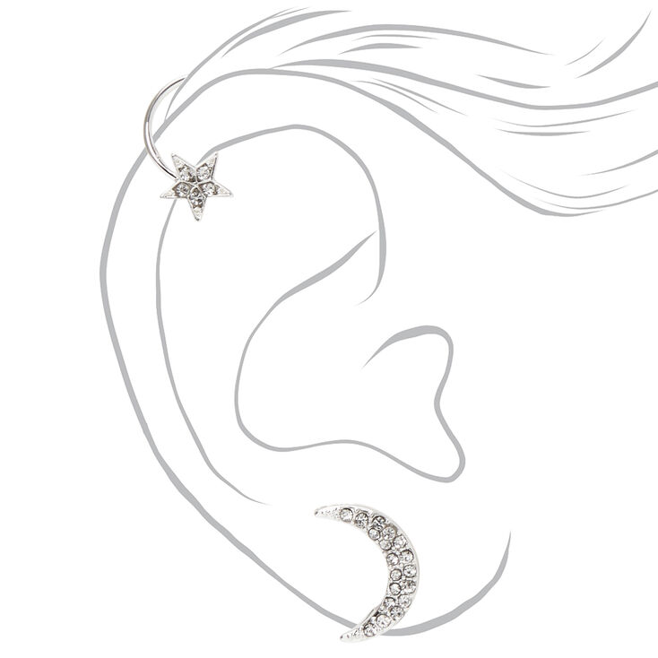 Silver Celestial Crystal Ear Cuff Pin,