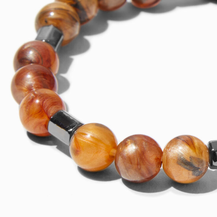 Hematite &amp; Wood Beaded Stretch Bracelet,