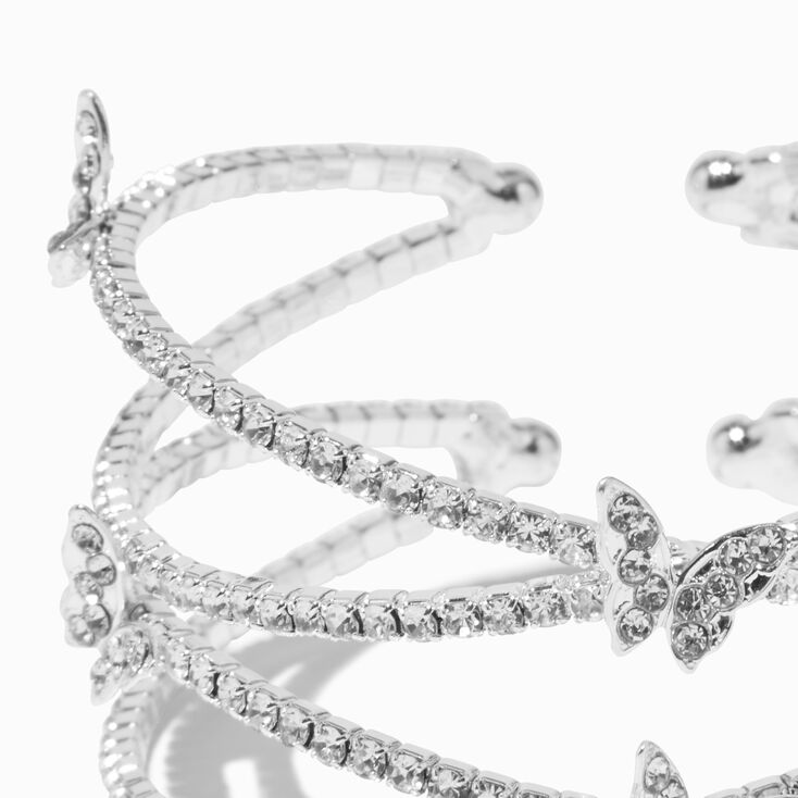 Rhinestone Butterfly Silver-tone Criss Cross Cuff Bracelet,