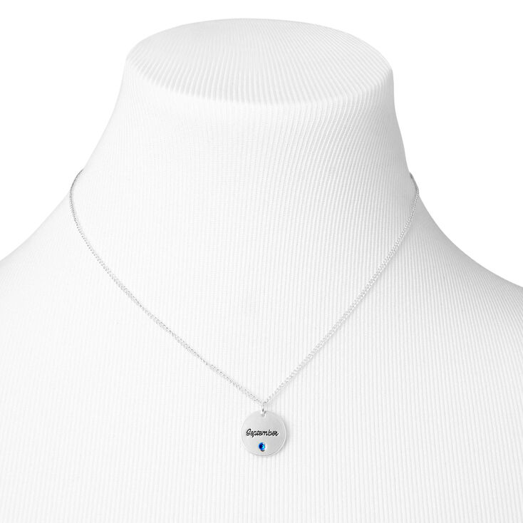 Silver Birthstone Color Tag Pendant Necklace - September,