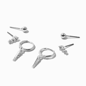 Silver-tone Embellished Spike Earring Stackables Set - 3 Pack,