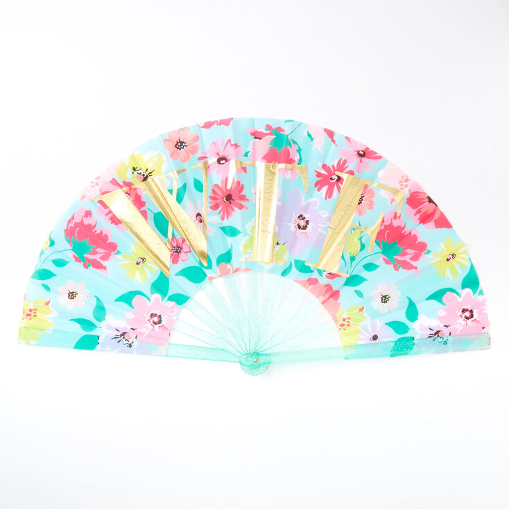 WTF Floral Oversized Folding Fan - Mint,