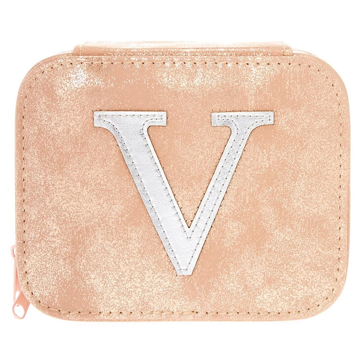 Blush Pink "V" Initial Jewelry Case,