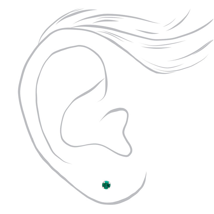 14kt White Gold 3mm May Emerald Crystal Ear Piercing Kit with Ear Care Solution,