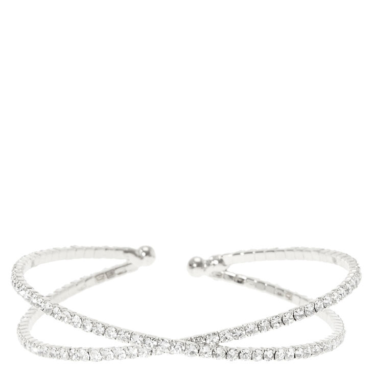 Silver Rhinestone Criss Cross Bracelet,