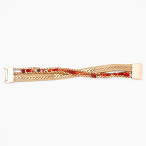 Gold Stone Suede Wrap Bracelet - Red,