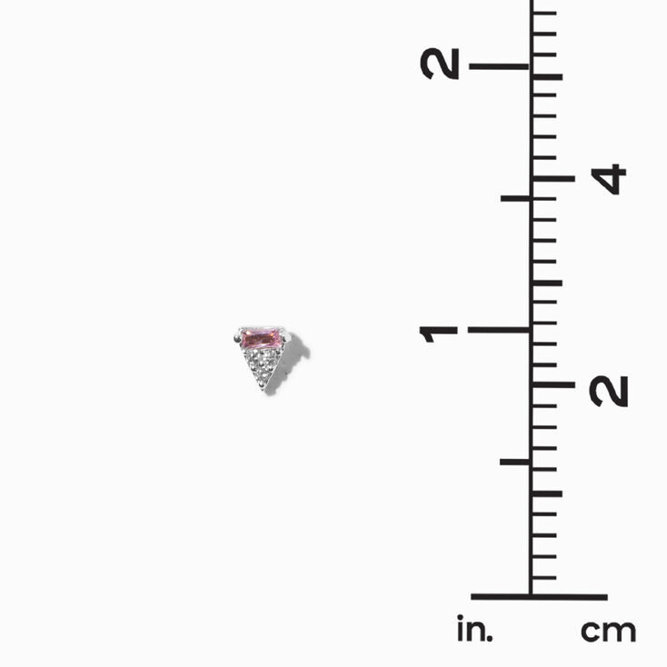 Silver-tone Cubic Zirconia Pink Triangle Stud Earrings,