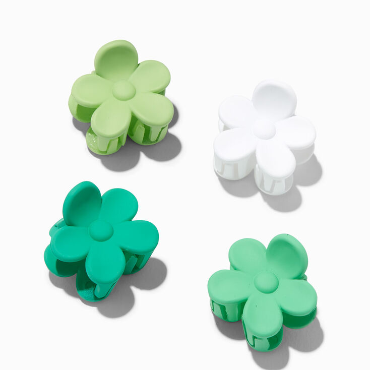 Green Monochromatic Flower Hair Claws - 4 Pack,