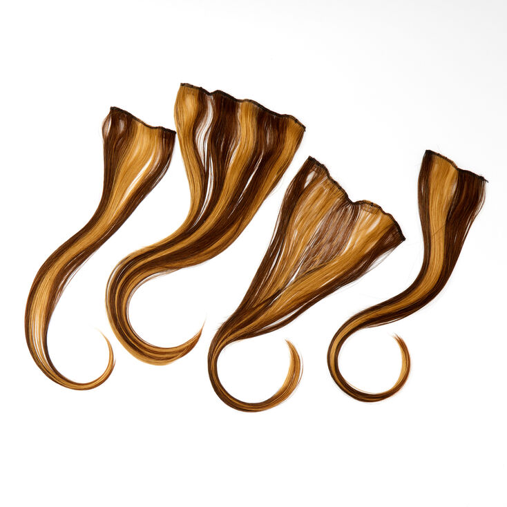 Ombre Faux Hair Clip In Extensions - Brown, 4 Pack,