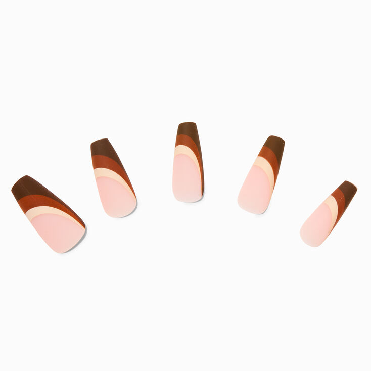 Brown Swirl Tip Squareletto Vegan Faux Nail Set - 24 Pack,