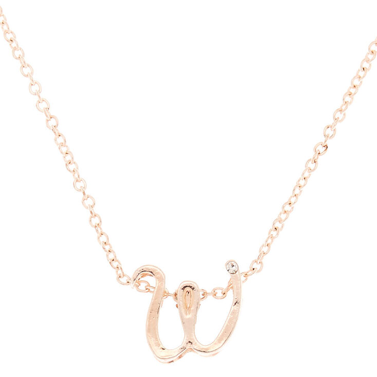 Rose Gold Cursive Initial Pendant Necklace - W,