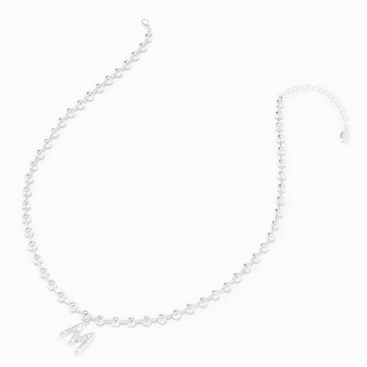 Silver Beaded Bubble Initial Pendant Necklace - M,