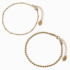 Gold-tone Ball Chain Anklets - 2 Pack,