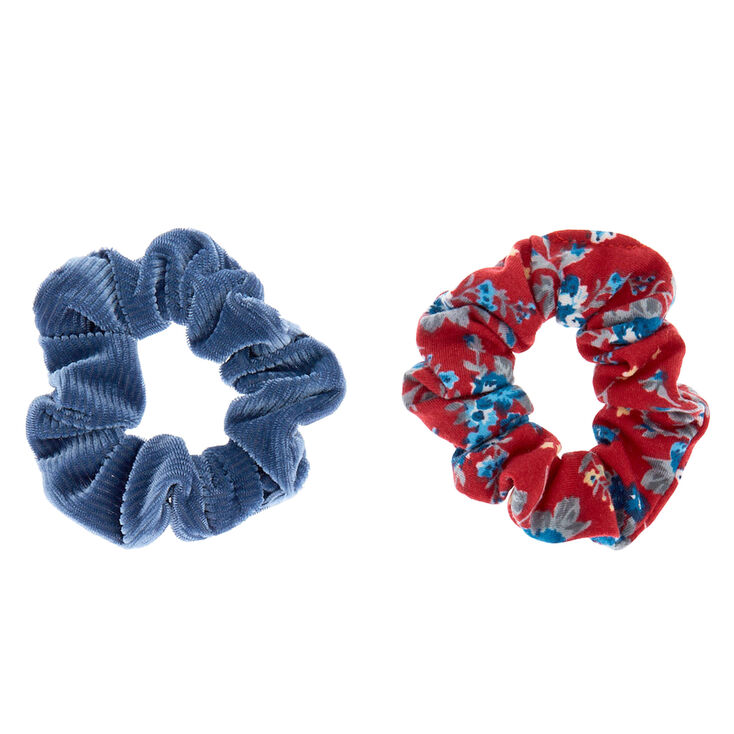 Floral Velvet Hair Scrunchies - Red, 2 Pack,