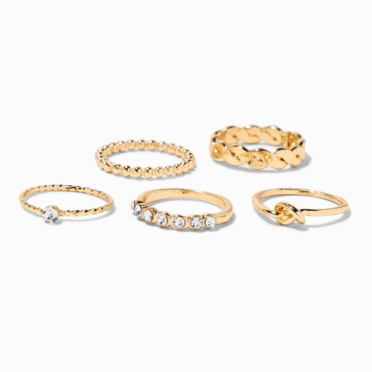Gold Embellished Woven Knot Rings - 5 Pack,