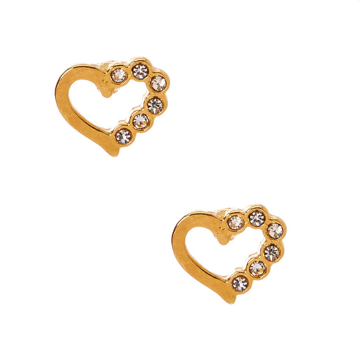 18kt Gold Plated Half Crystal Heart Stud Earrings,