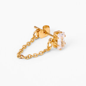 18k Gold Plated Single Crystal Chain Stud Earring,