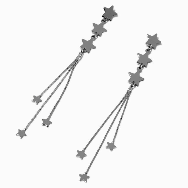 Silver-tone Star Fringe 3&quot; Drop Earrings,