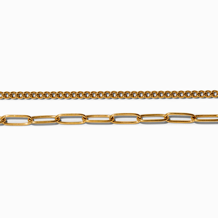 Gold-tone Stainless Steel Curb &amp; Paperclip Chain Bracelets - 2 Pack,