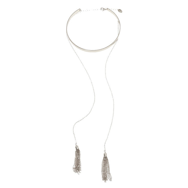 Silver Tassel Choker Necklace,