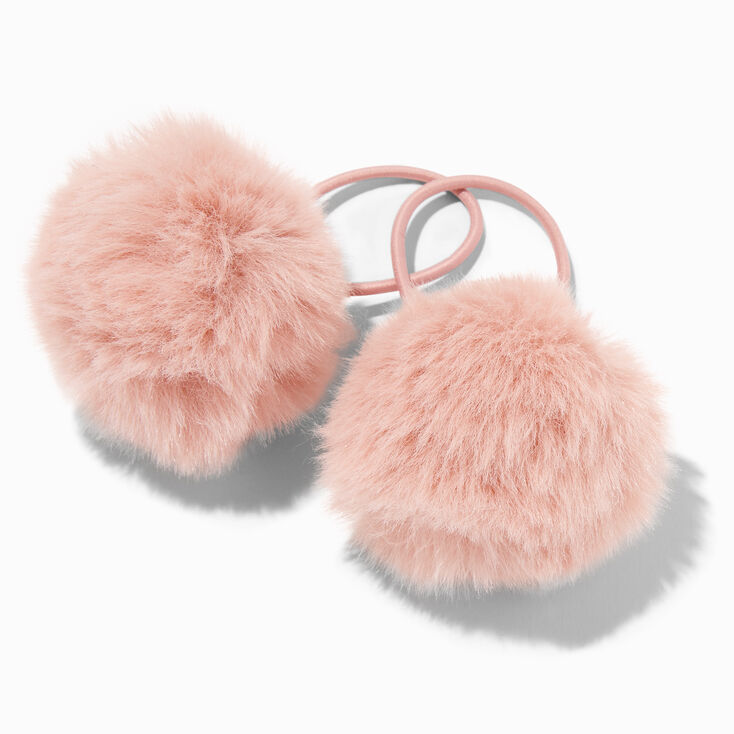 Pink Blush Faux Fur Pom Pom Hair Ties - 2 Pack,