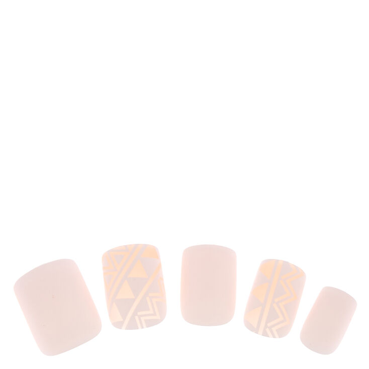 White & Nude Geometric Instant Nails,