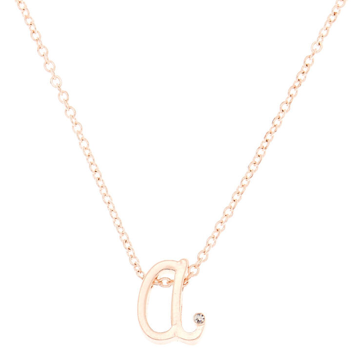Rose Gold Cursive Initial Pendant Necklace - A,