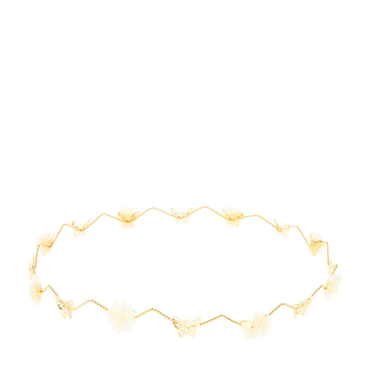 Paper Flower & Butterfly Gold Hair Crown,