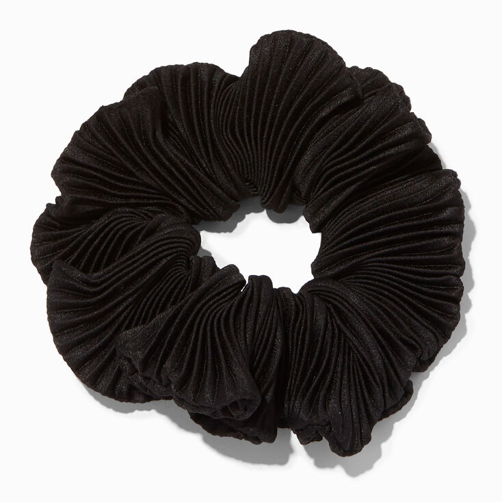 Pleated Black Hair Scrunchie,