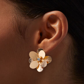 Gold-tone 3-D Flower Statement Earrings,