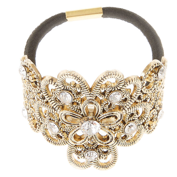 Burnished Gold Tone Filigree Hair Tie,