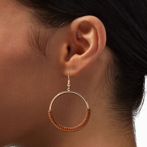 Brown Sueded Gold Hoop 1.5&quot; Drop Earrings,