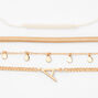 Gold Initial Beaded Chain Bracelets - 4 Pack, A,