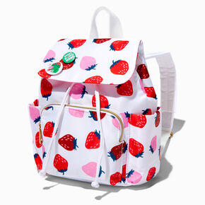 Strawberry Print Small Flap Backpack,