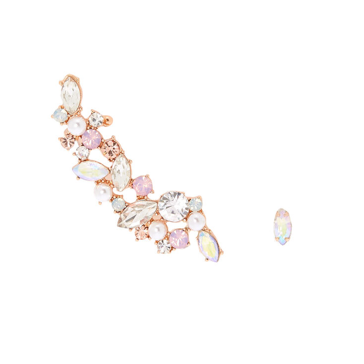 Rose Gold Mismatched Crawler Earring Set,