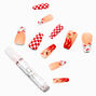 Checkered Cherry Flame Squareletto Vegan Faux Nail Set - 24 Pack,