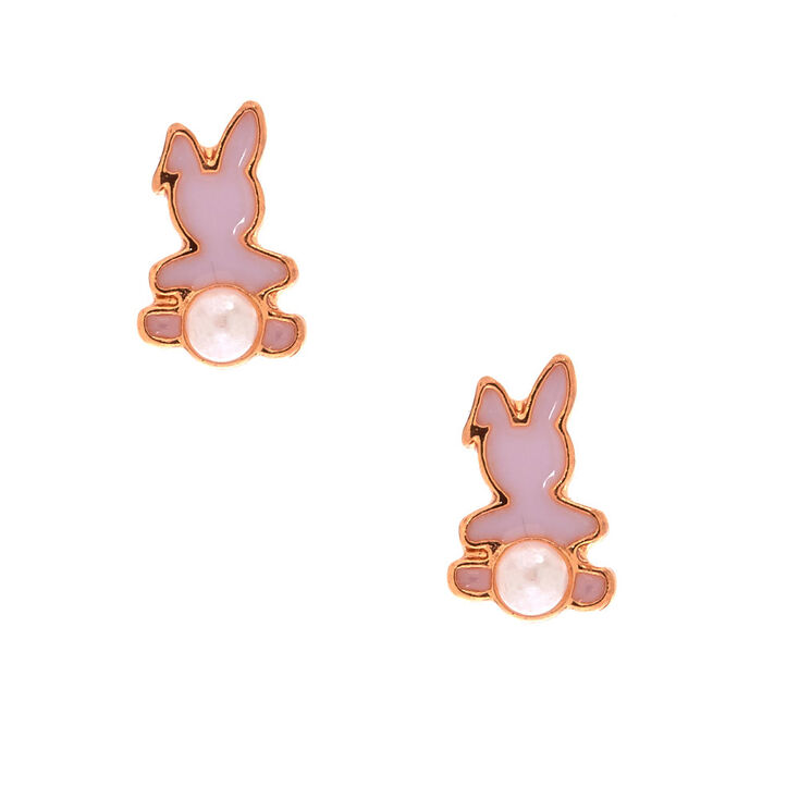 Gold Plated Pink Pearl Bunny Earrings,