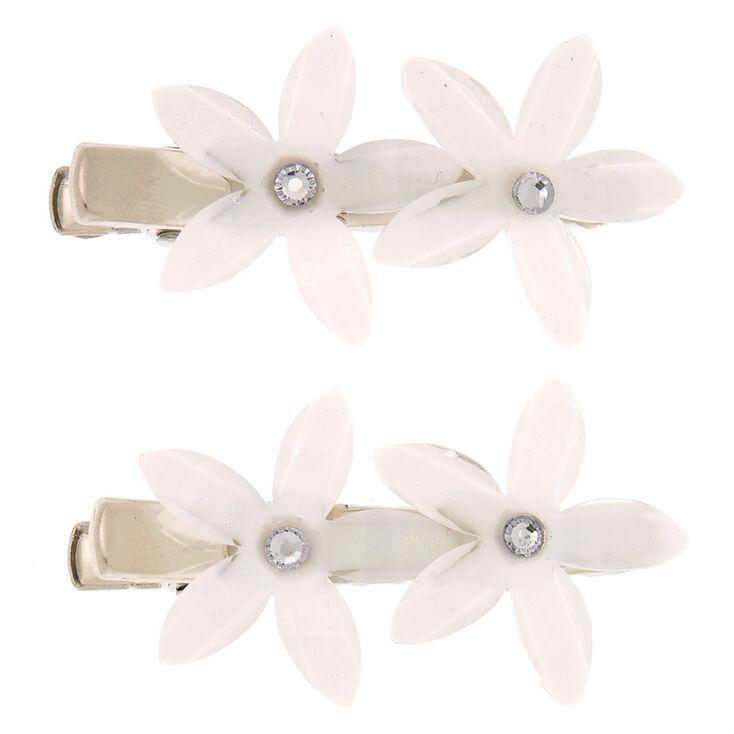White Glitter Stone Flowers Hair Clips,